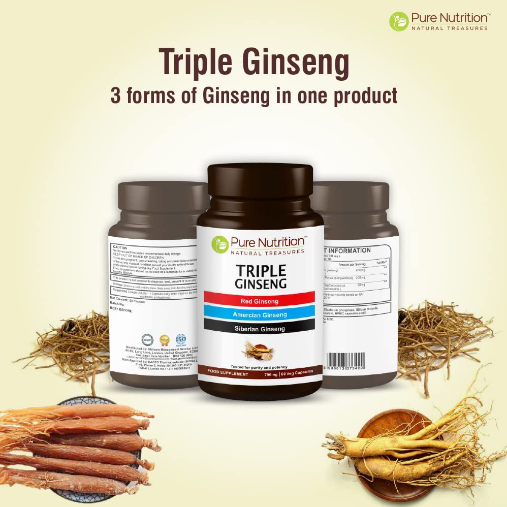 PURE NUTRITION Triple Ginseng 790mg avec des plantes de ginseng
