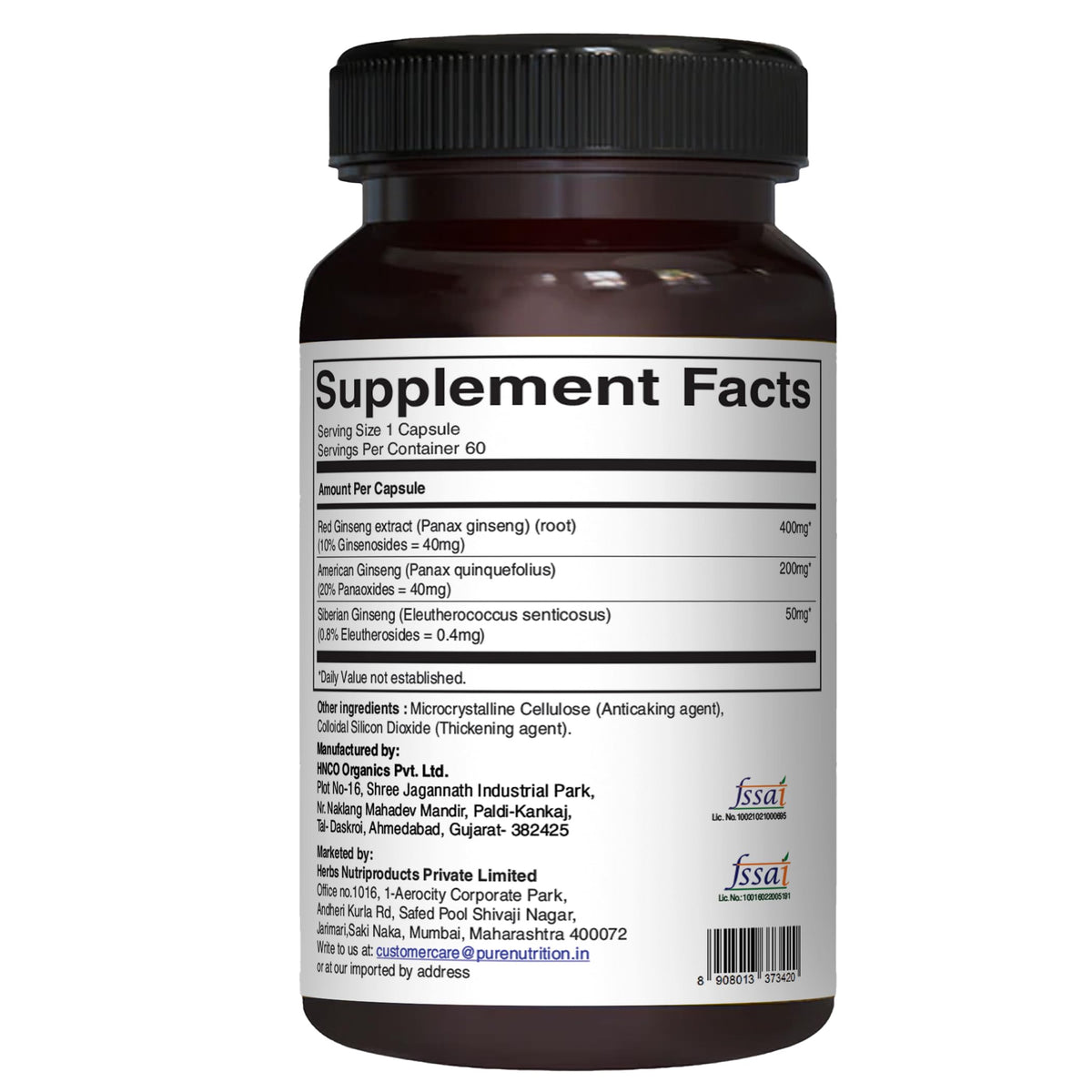 PURE NUTRITION Triple Ginseng 790mg côté de la boîte