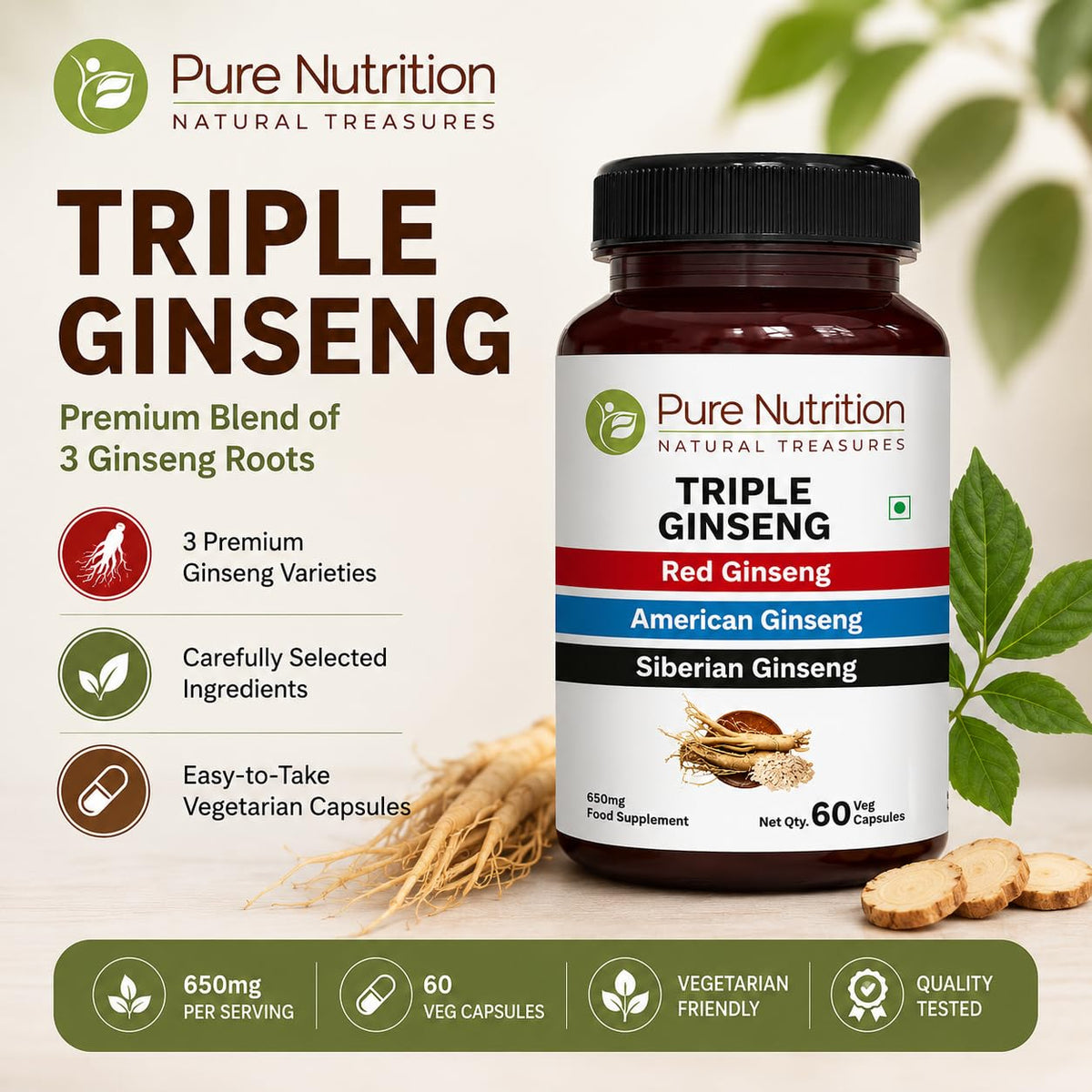 PURE NUTRITION Triple Ginseng 790mg ingrédients détaillés