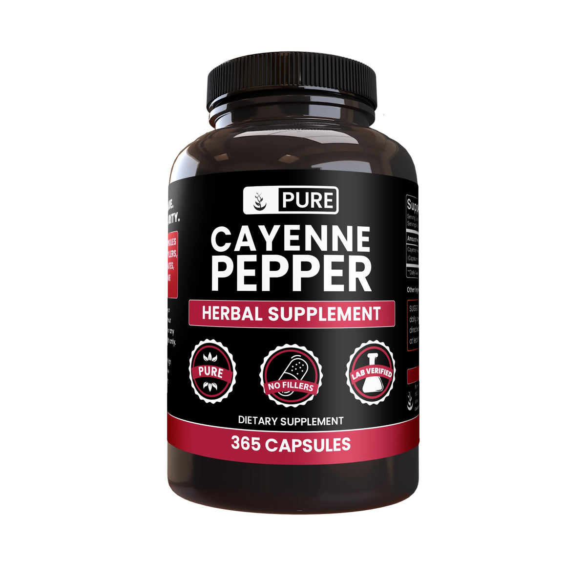 PURE ORIGINAL INGREDIENTS capsules de piments de cayenne, vue de face