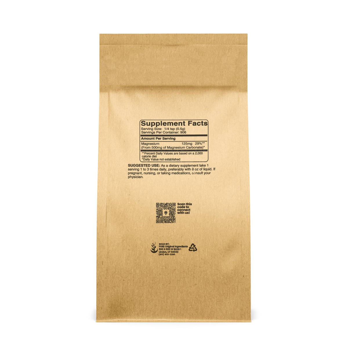 PURE ORIGINAL INGREDIENTS Carbonate de Magnésium 470g emballage
