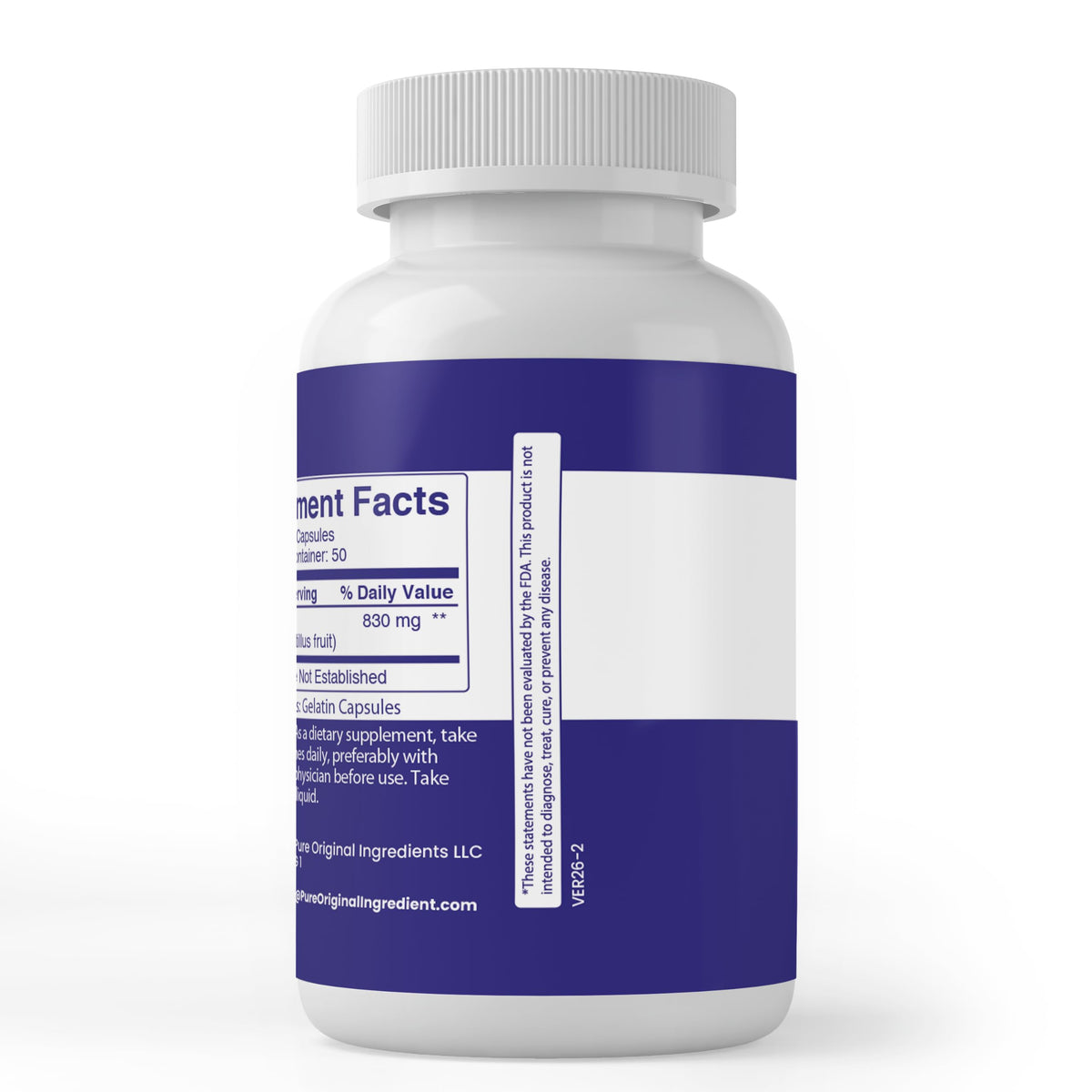 Pure Original Ingredients Extrait de Myrtille 100 Capsules avec étiquette