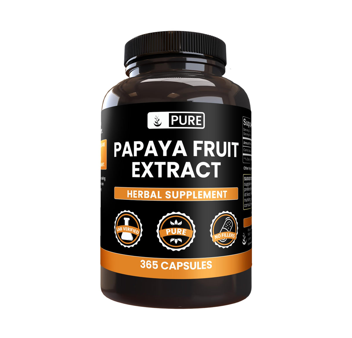 PURE ORIGINAL INGREDIENTS Extrait de Papaye 365 capsules vue de face