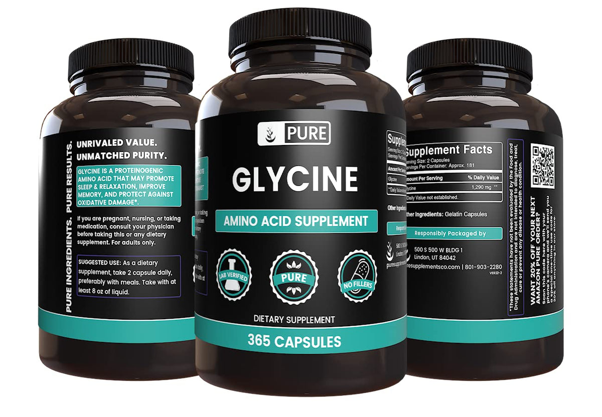 PURE ORIGINAL INGREDIENTS Glycine 365 Capsules emballage