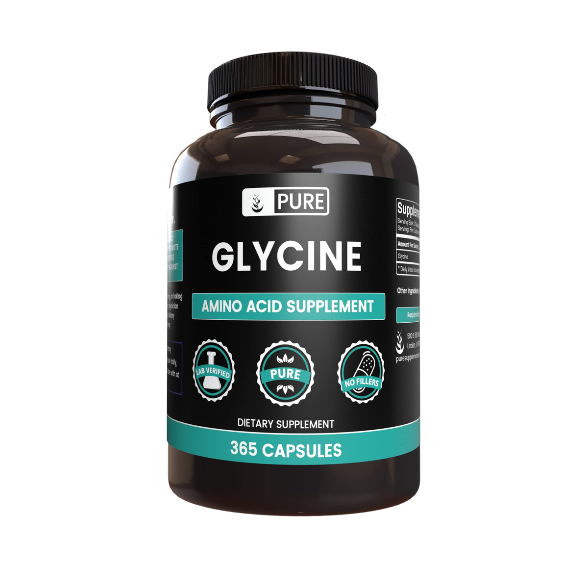 PURE ORIGINAL INGREDIENTS Glycine 365 Capsules vue de face