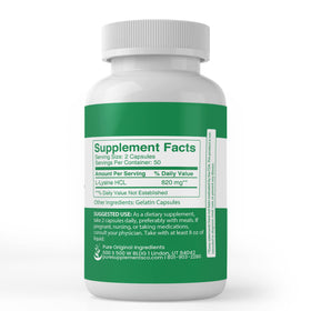 PURE ORIGINAL INGREDIENTS L-Lysine HCL capsules close-up of ingredients