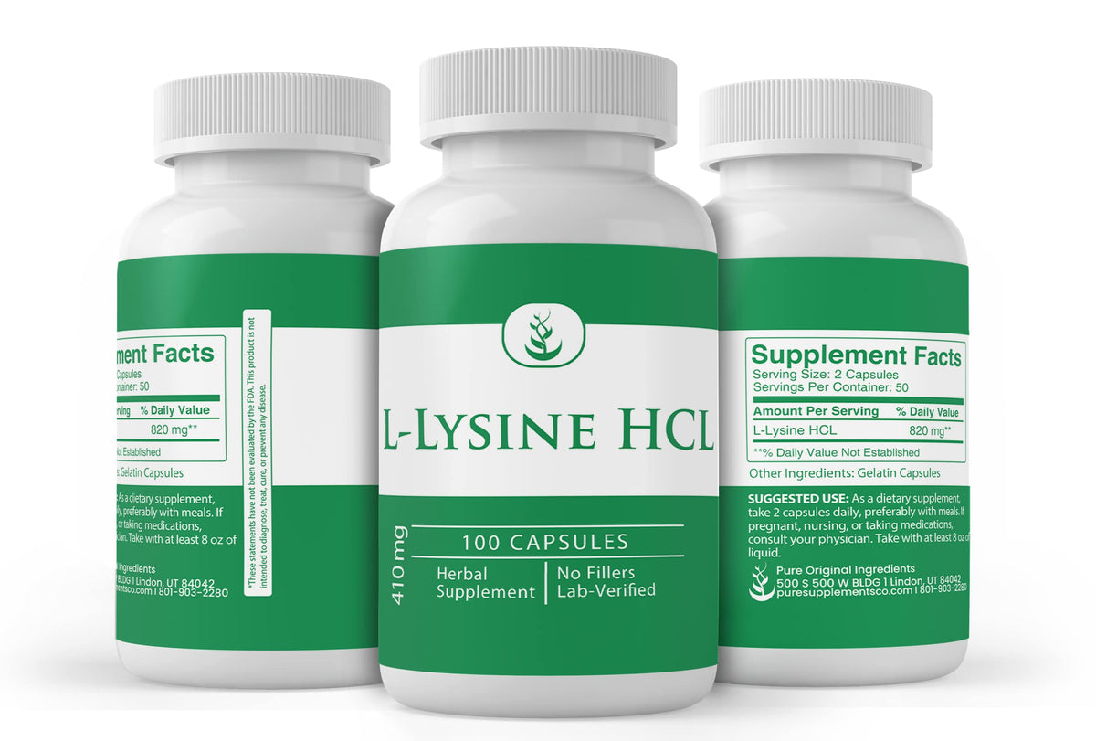 PURE ORIGINAL INGREDIENTS L-Lysine HCL capsules with measuring spoon