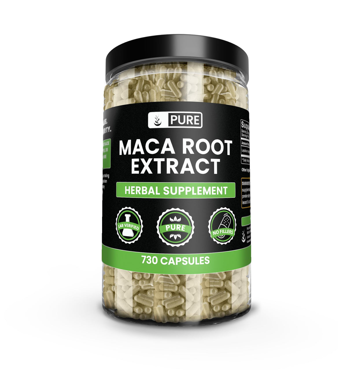 PURE ORIGINAL INGREDIENTS Maca Root Capsules 730 gélules vue avant