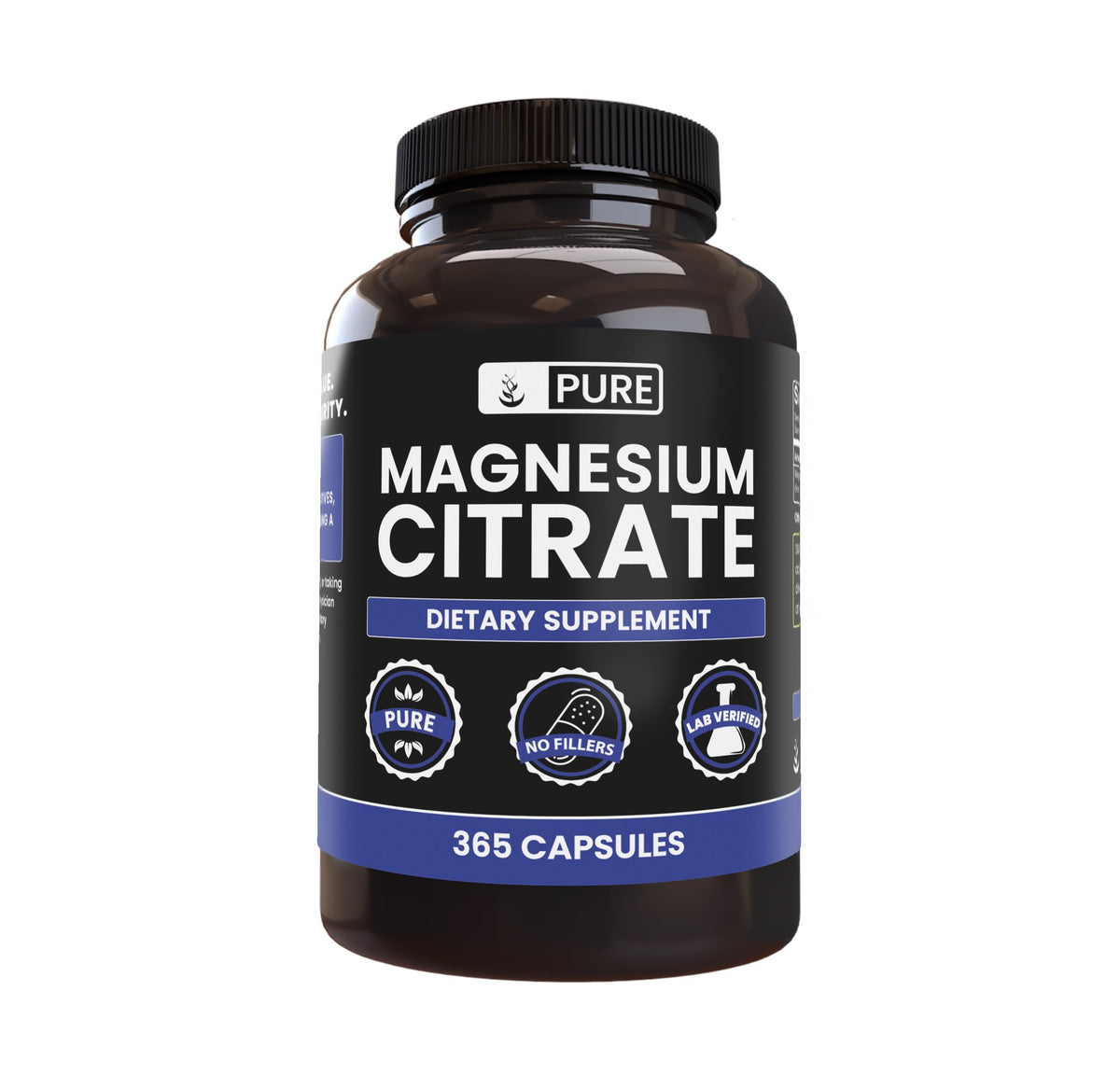 PURE ORIGINAL INGREDIENTS Poudre de Citrate de Magnésium 365 Capsules vue de face