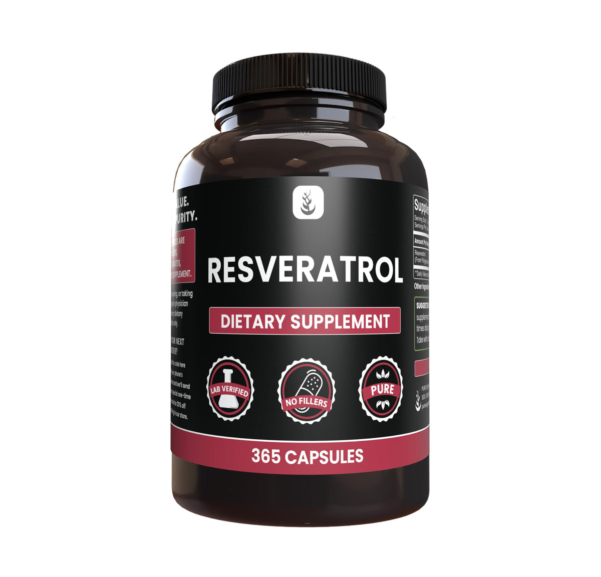 PURE ORIGINAL INGREDIENTS Résvératrol 365 capsules vue de face