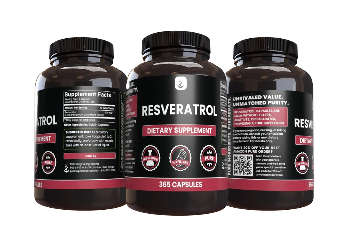 PURE ORIGINAL INGREDIENTS Résvératrol capsules ouvertes montrant le contenu