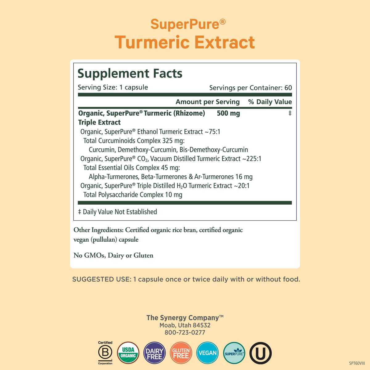 PURE SYNERGY Curcuma 60 capsules vue de dos