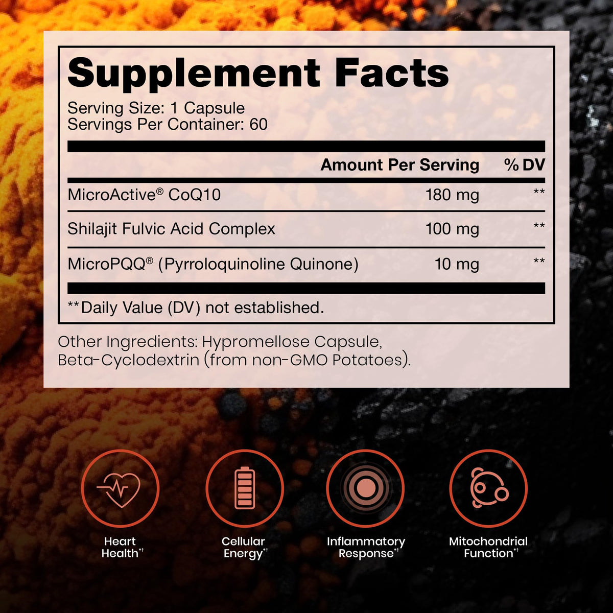 Pure Therapro Rx CoQ10 60 capsules arrière avec informations nutritionnelles