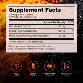Pure Therapro Rx CoQ10 60 capsules arrière avec informations nutritionnelles
