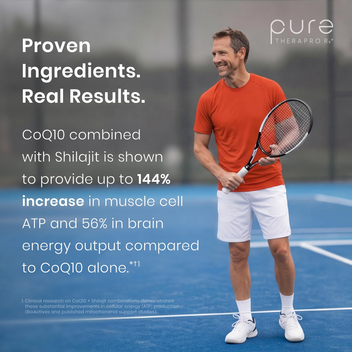 Pure Therapro Rx CoQ10 60 capsules avec des ingrédients naturels en arrière-plan
