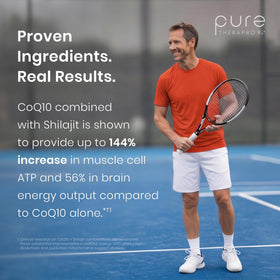 Pure Therapro Rx CoQ10 60 capsules avec des ingrédients naturels en arrière-plan