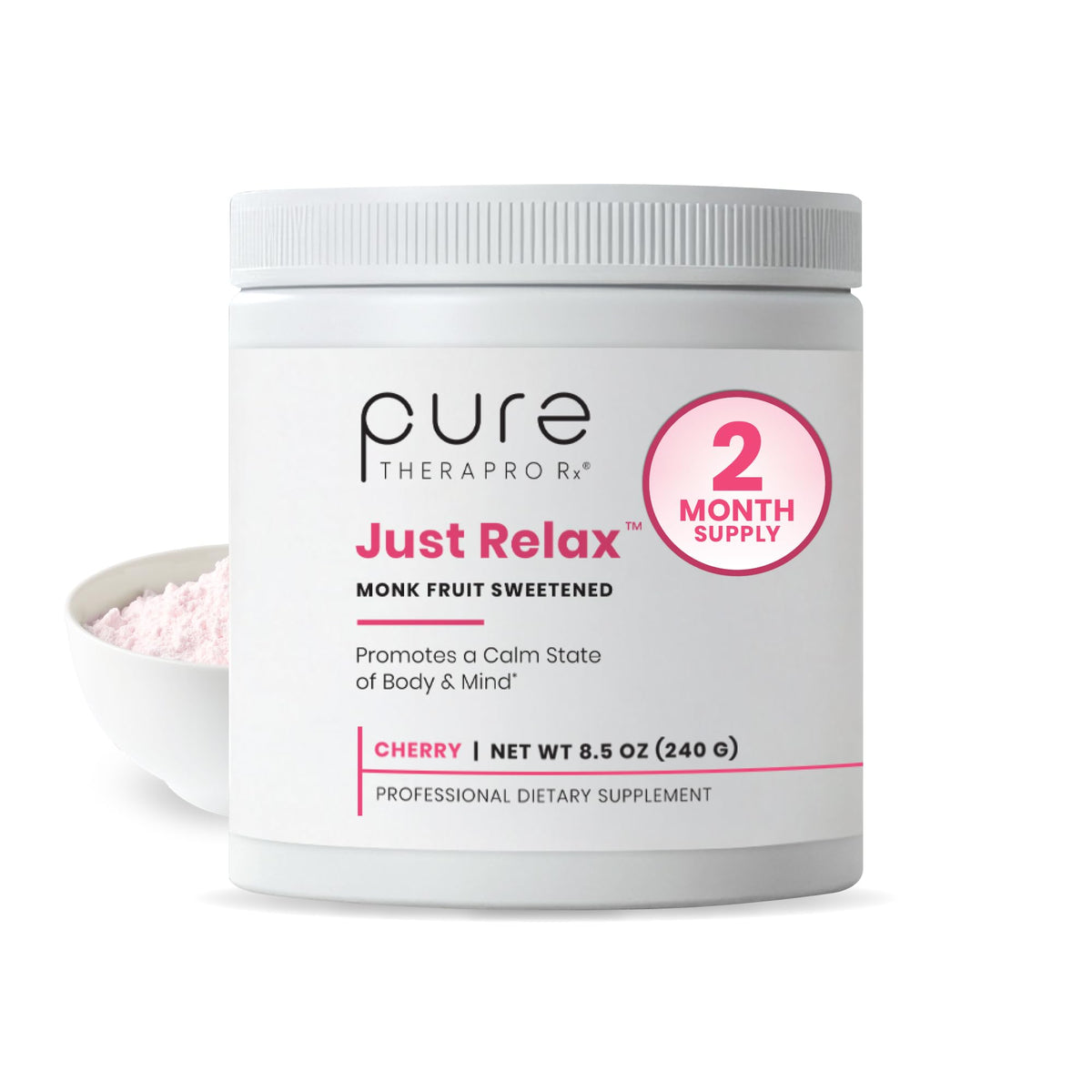 Pure Therapro Rx Just daily wellness Poudre Myo-Inositol GABA L-Theanine Cerise vue de face