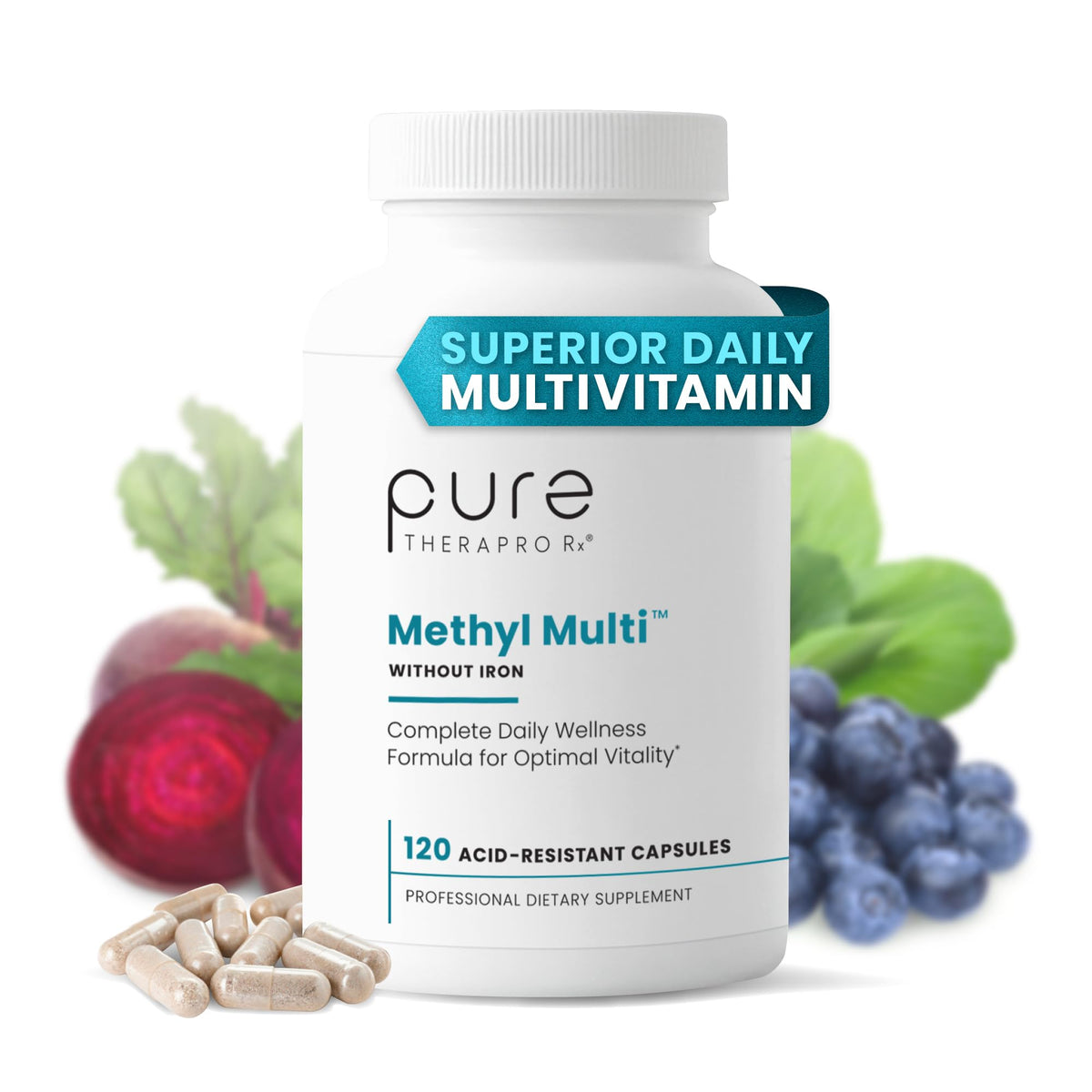 Pure Therapro Rx Methyl Multi sans fer 120 capsules, vue de face