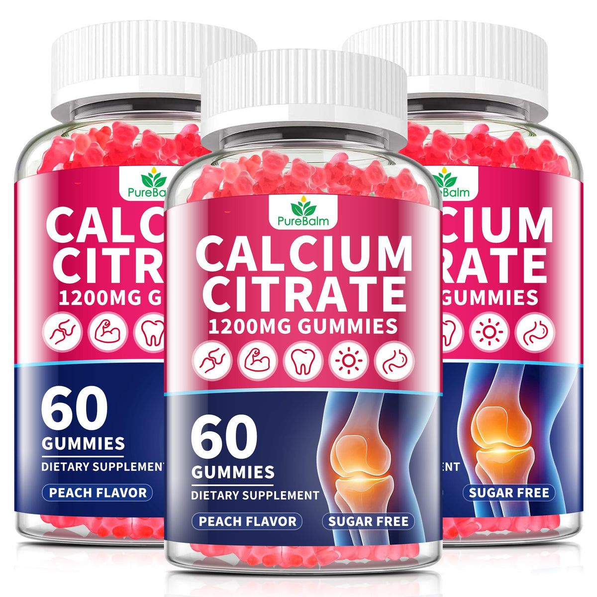 PureBalm Calcium Citrate 1200mg gummies front view with packaging