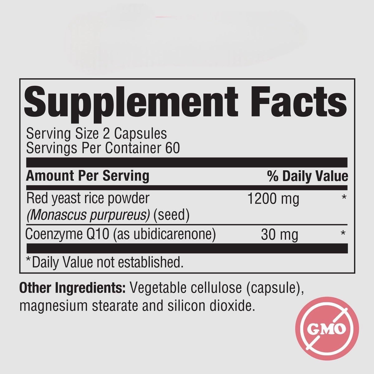 PureFormulas Riz Rouge 1200mg CoQ10 100mg capsules side view