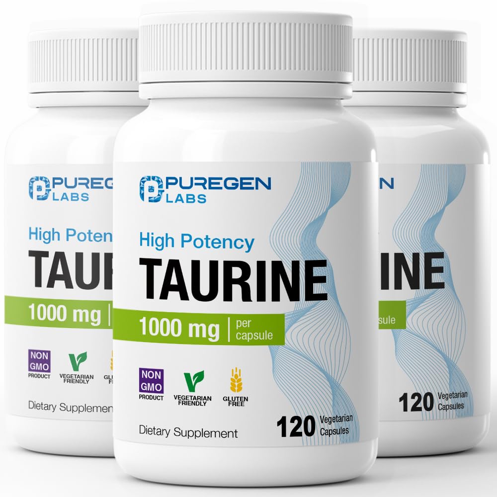 Puregen Labs Taurine 1000mg gélules végétales, vue de face