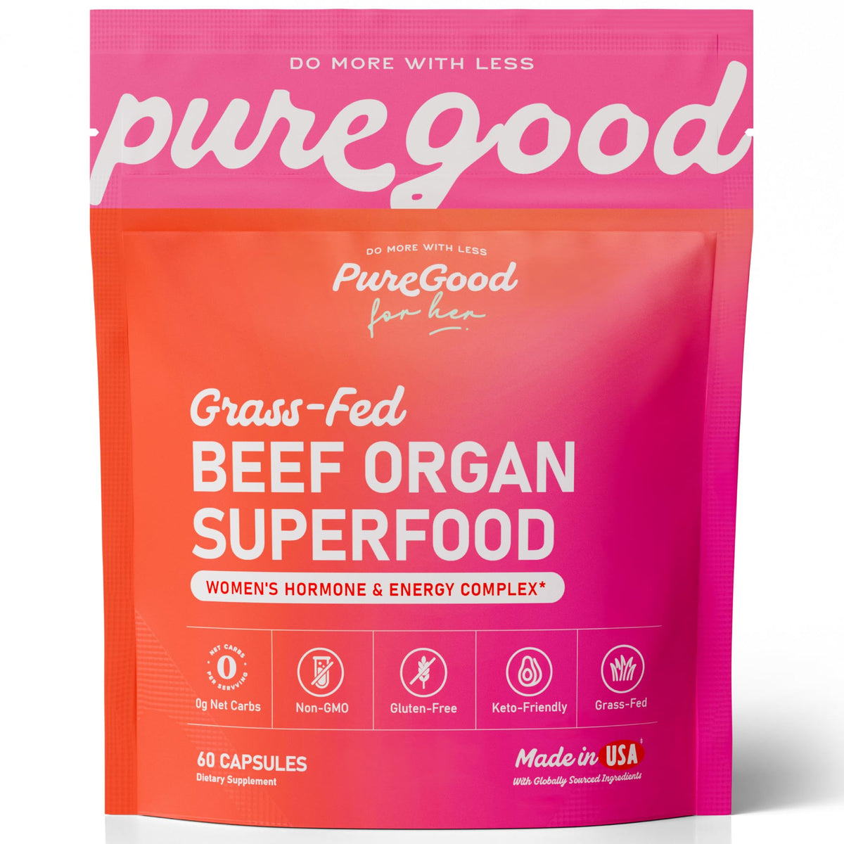 PureGood Complément Alimentaire Organes de Bœuf pour Femmes 60 Capsules vue de face