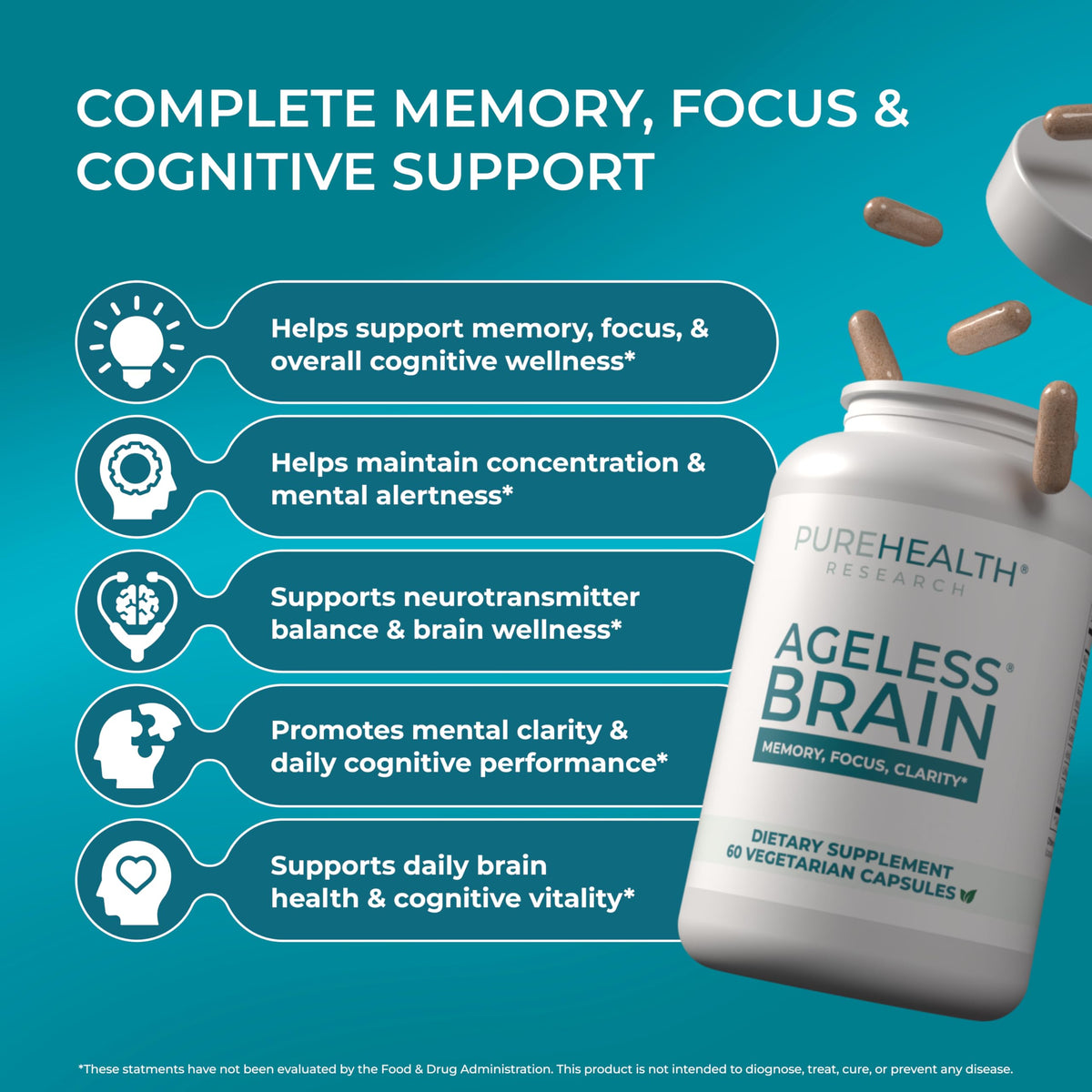 PUREHEALTH RESEARCH Ageless Brain capsules en gros plan