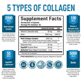Purely Optimal Collagène Multi Type I, II, III, V, X 120 Capsules arrière