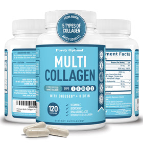 Purely Optimal Collagène Multi Type I, II, III, V, X 120 Capsules avant