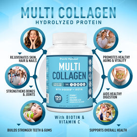 Purely Optimal Collagène Multi Type I, II, III, V, X 120 Capsules côté
