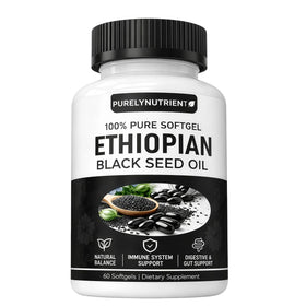 PURELYNUTRIENT capsules d'huile de graines noires éthiopiennes vue de face