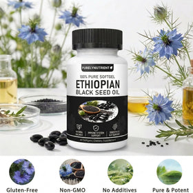 PURELYNUTRIENT Huile de Graine Noire Éthiopienne ouverte avec capsules