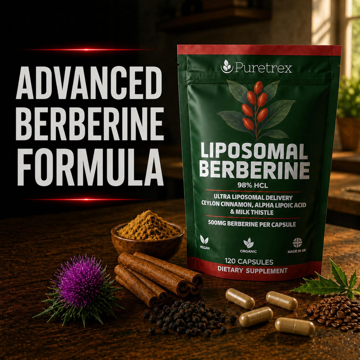 PURETREX Berberine HCl 500mg Capsules dans un environnement de vie sain