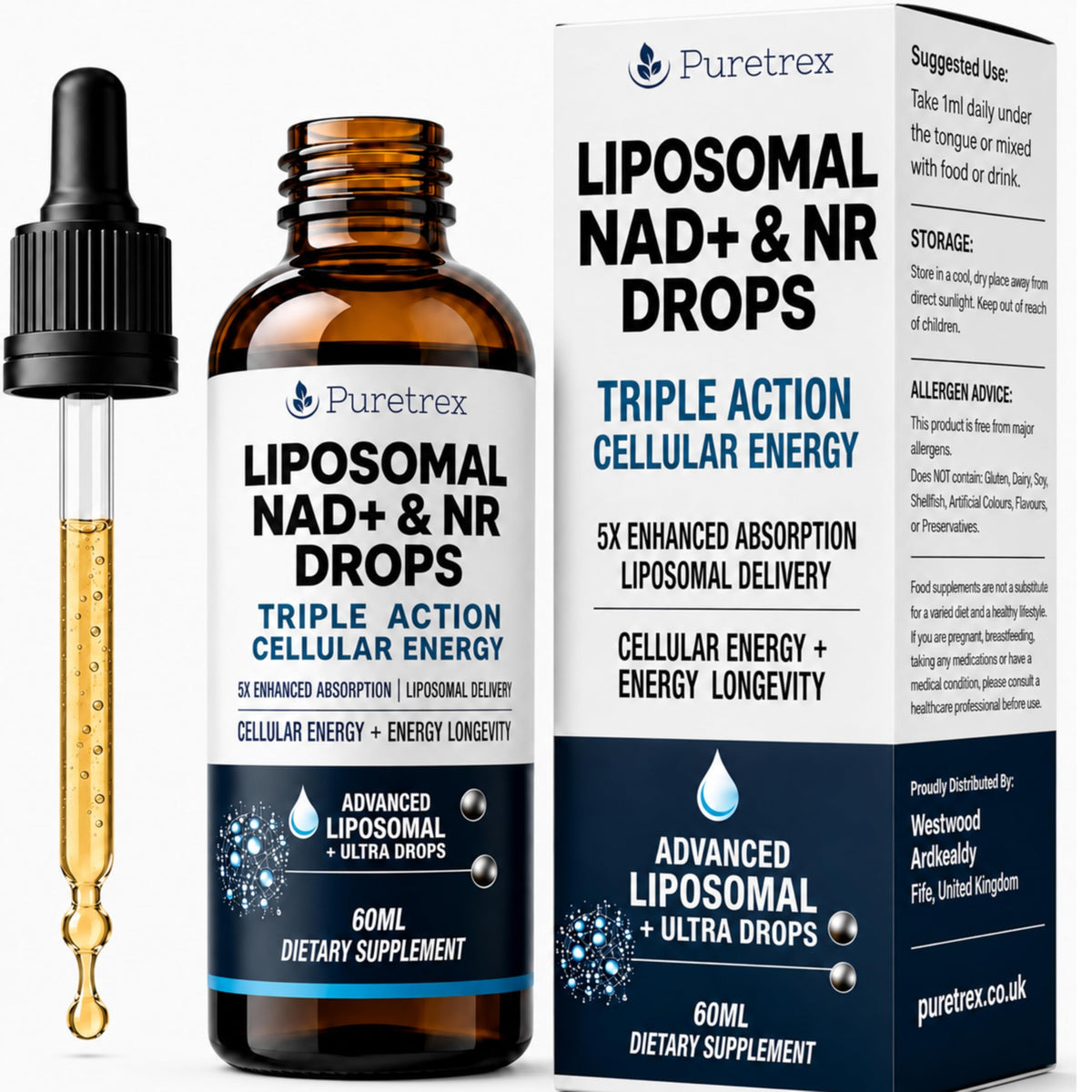 PURETREX Gouttes Liposomales NAD+ & NR 60mL vue de face