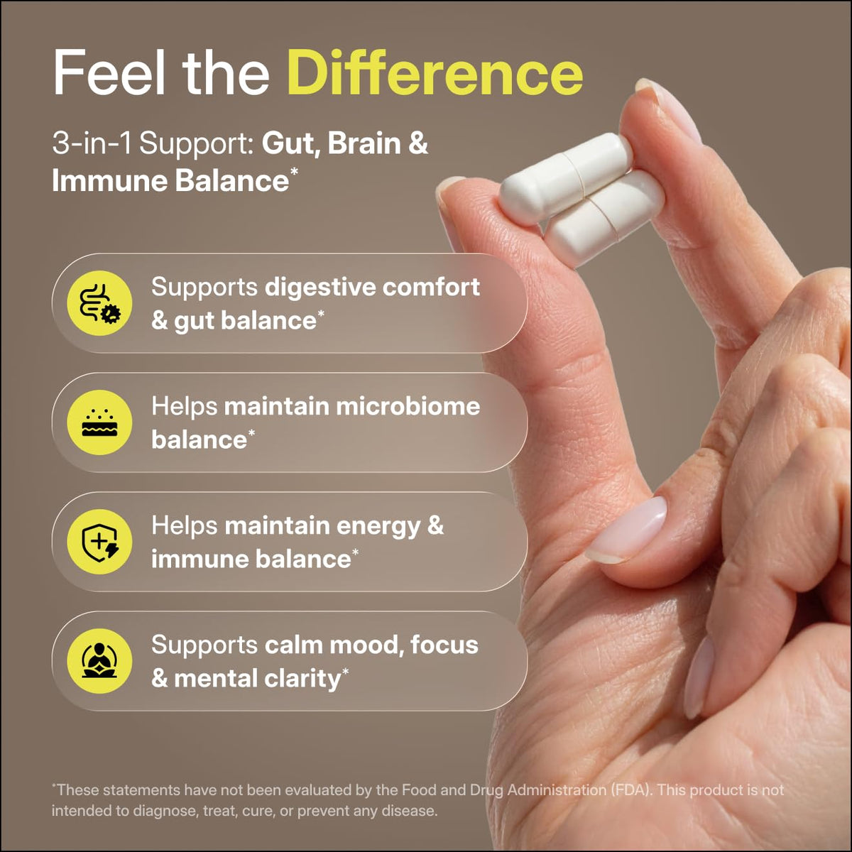 PUREWELL SCIENCES Psychobiotics 3-en-1 capsules végétales avec main