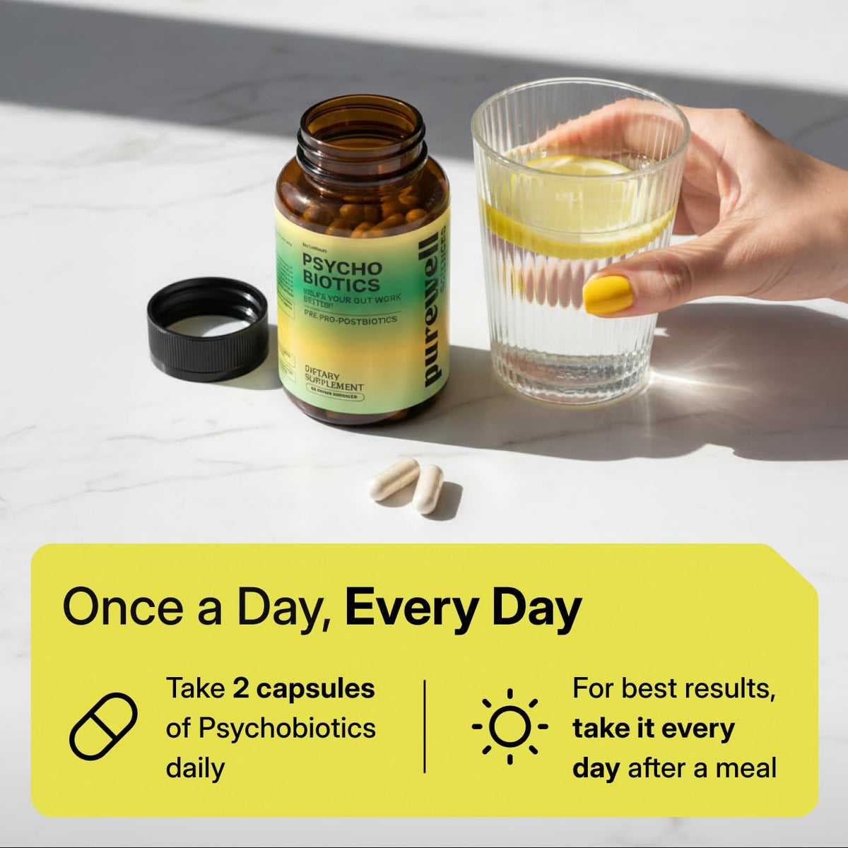 PUREWELL SCIENCES Psychobiotics 3-en-1 capsules végétales ouvertes
