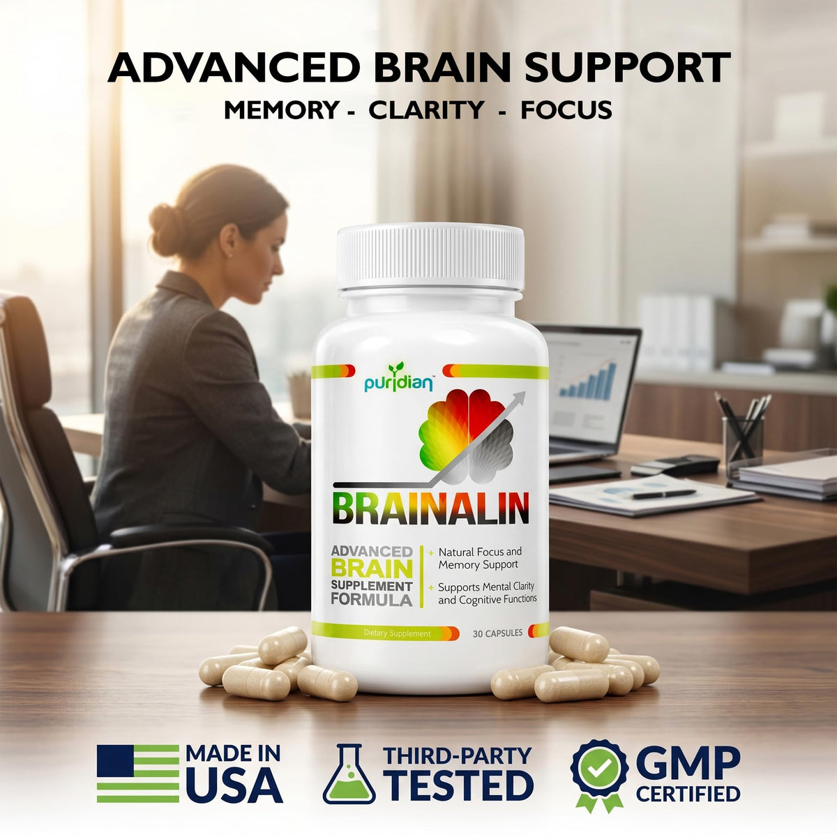 Puridian Compléments Cérébraux Ginkgo Biloba au milieu d'autres compléments