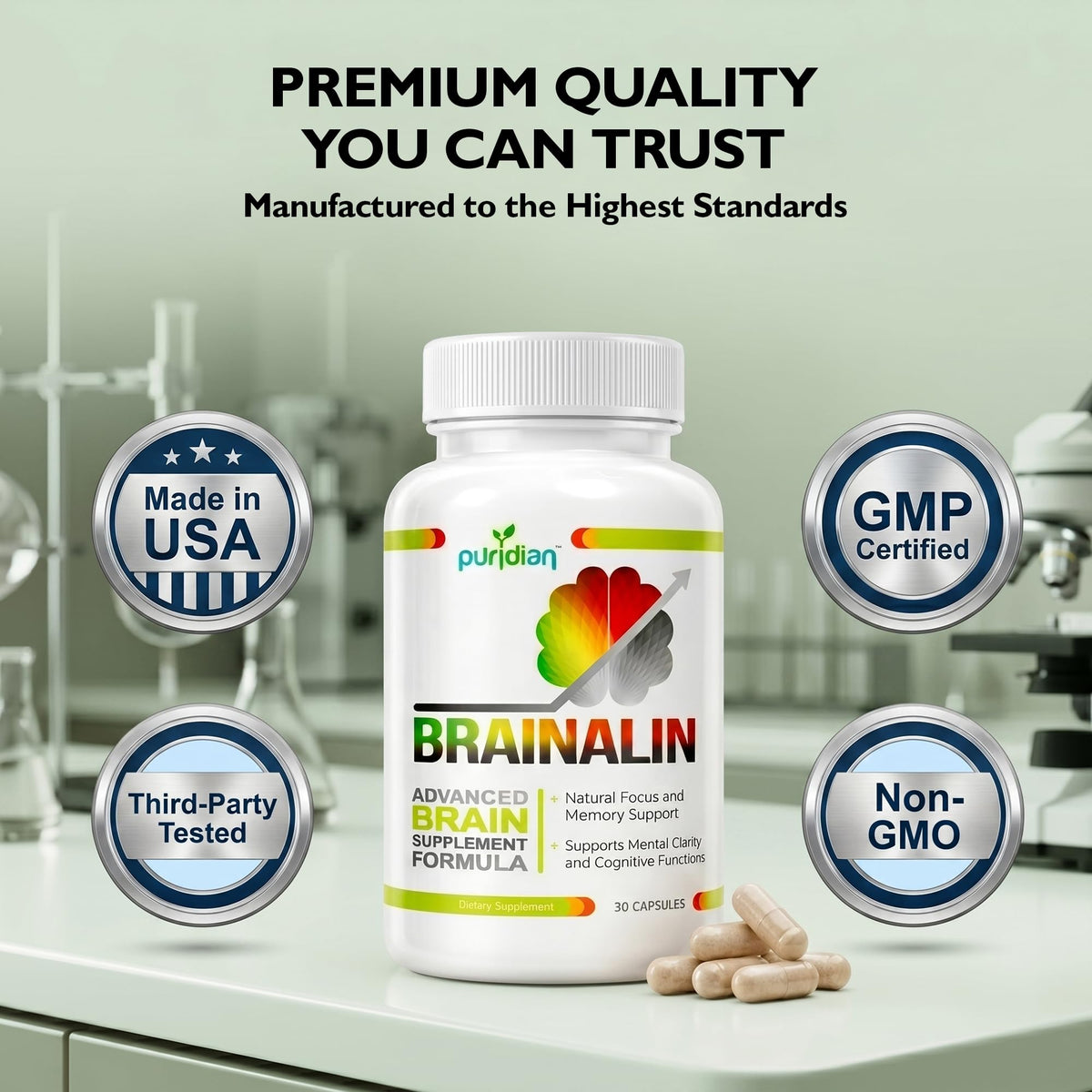 Puridian Compléments Cérébraux Ginkgo Biloba avec un fond de bureau