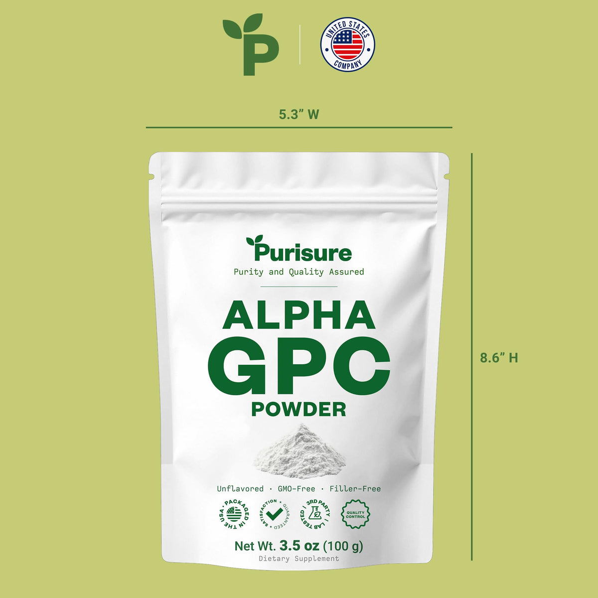 Purisure Alpha GPC Poudre 100g, gros plan de la texture de la poudre
