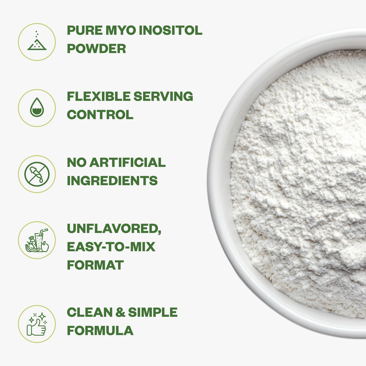 Purisure Poudre d'Inositol 250g en poudre dans un bol