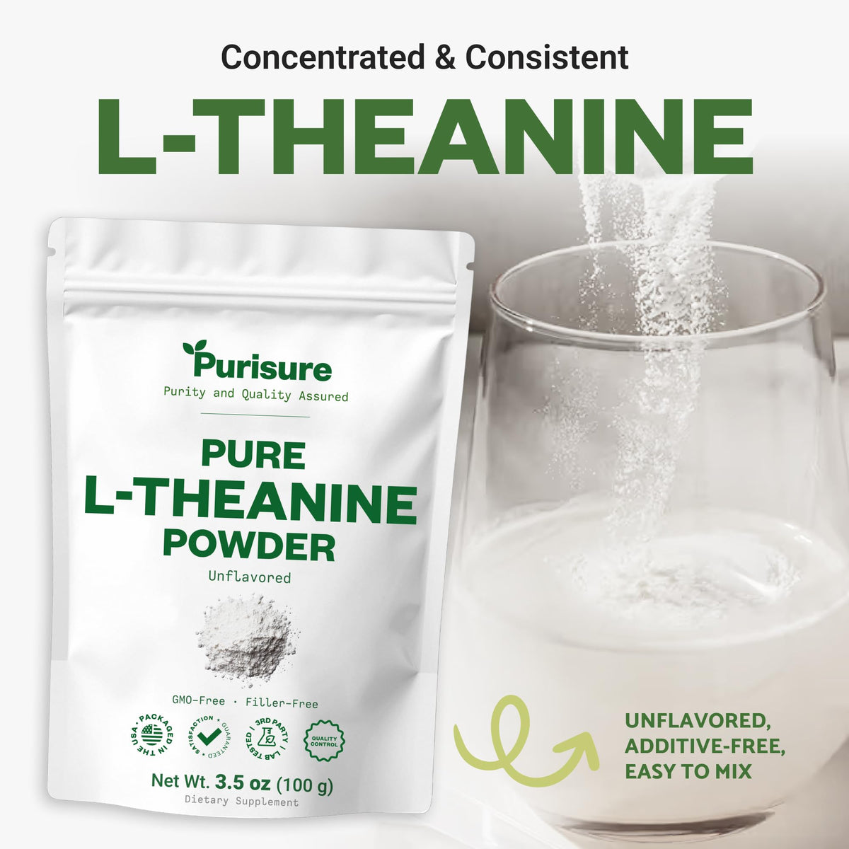 Purisure Poudre de L-Théanine 100 g avec cuillère doseuse