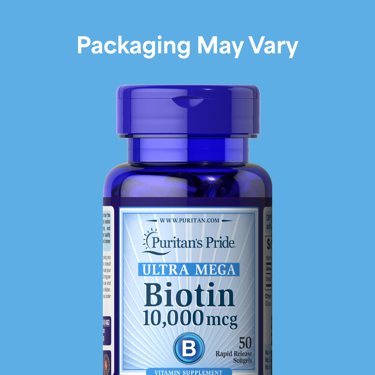 Puritan's Pride Biotine 10 000 mcg flacon arrière avec informations nutritionnelles