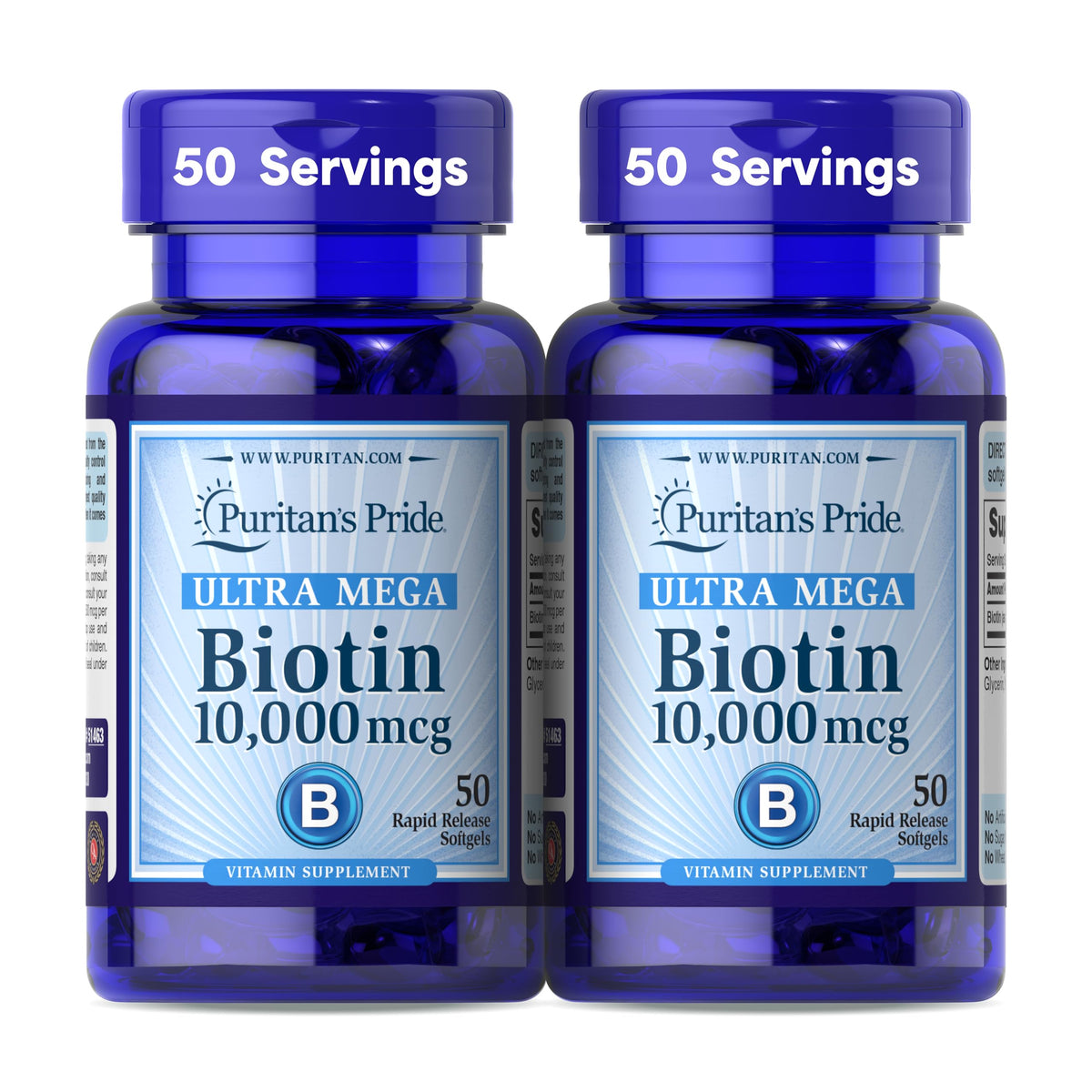 Puritan's Pride Biotine 10 000 mcg flacon avant avec 50 gélules