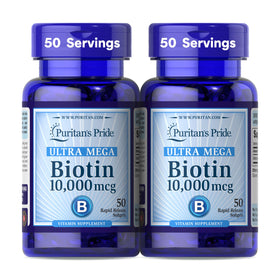 Puritan's Pride Biotine 10 000 mcg flacon avant avec 50 gélules
