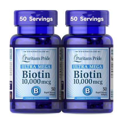 Puritan's Pride Biotine 10 000 mcg flacon avant avec 50 gélules