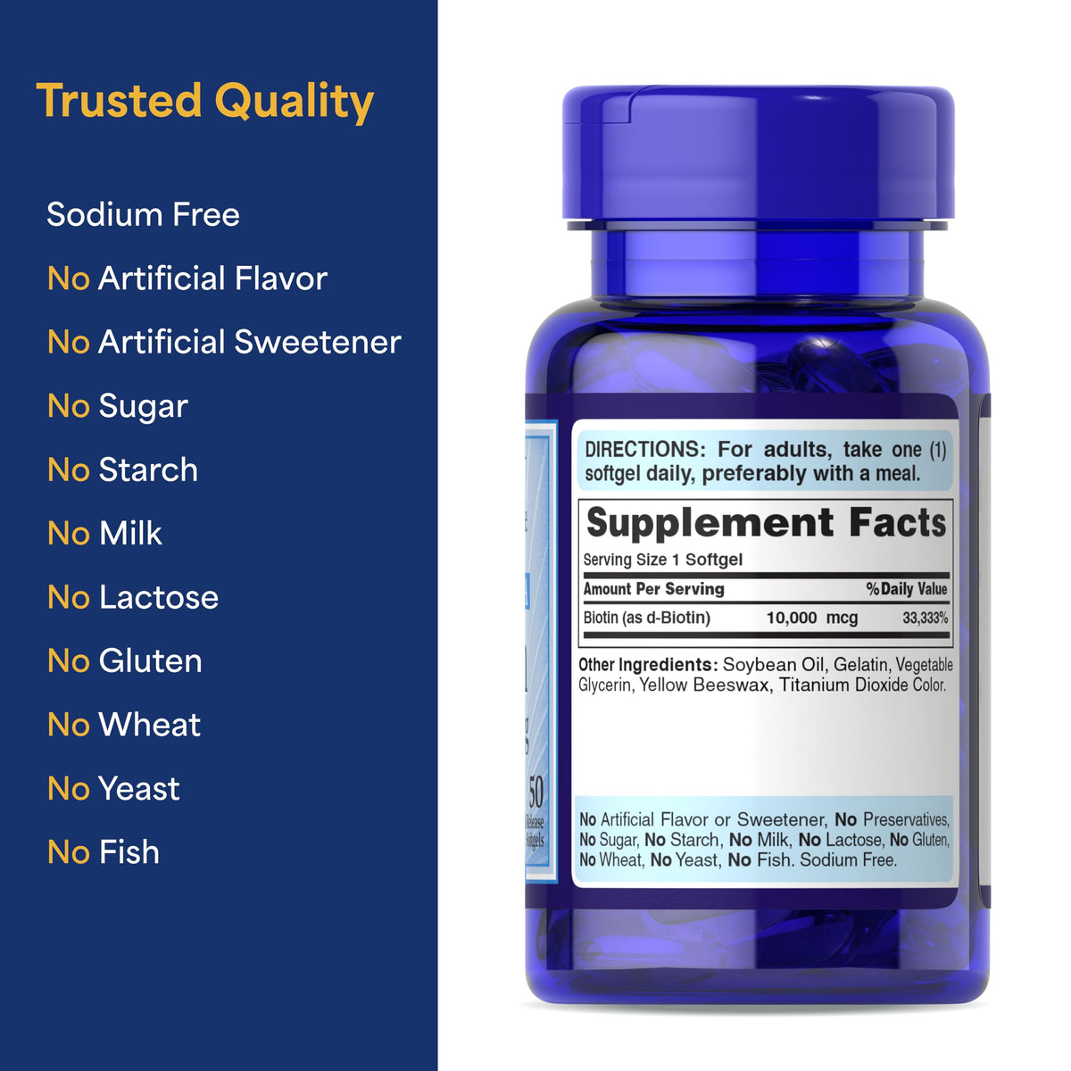 Puritan's Pride Biotine 10 000 mcg gélules dans une main