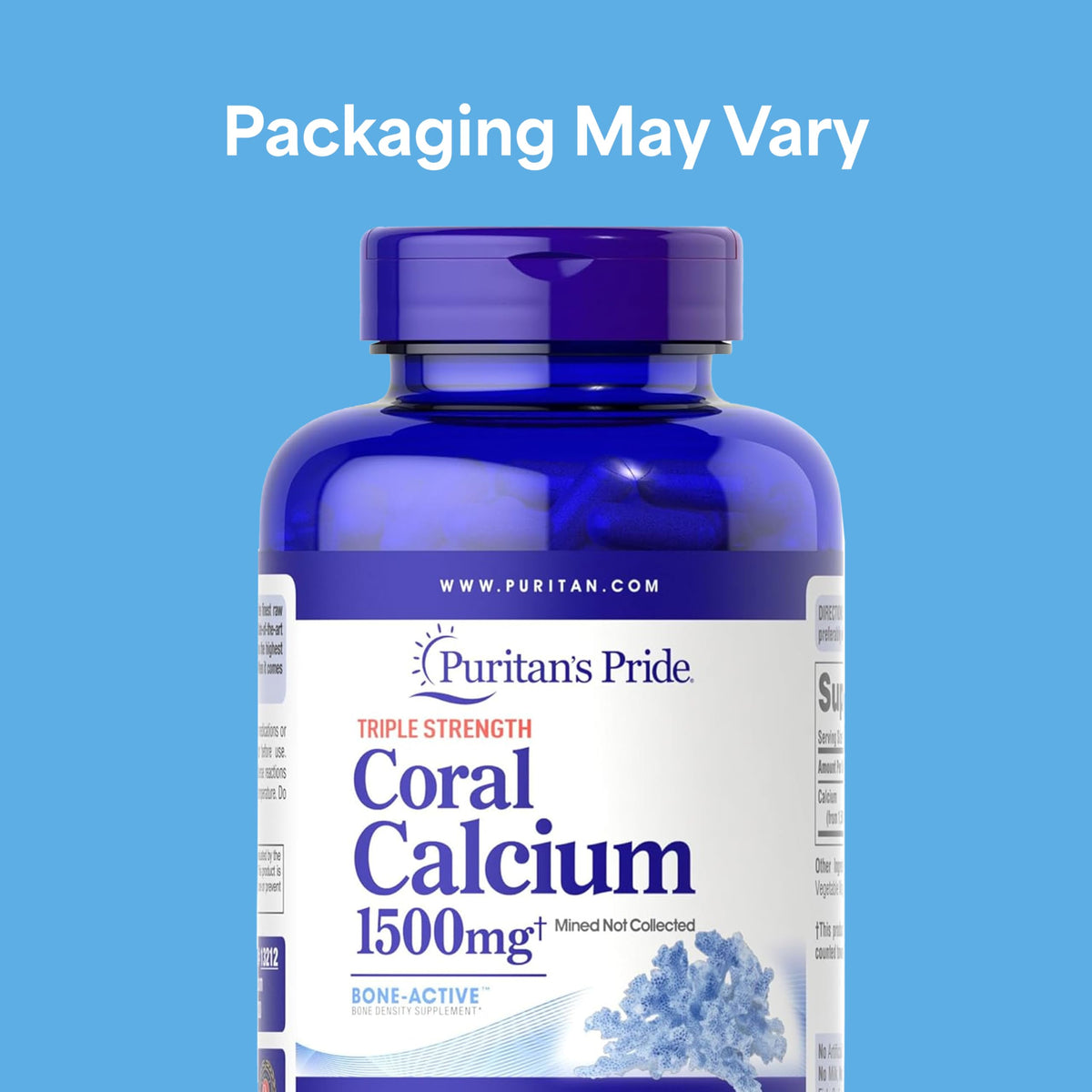 Puritan's Pride Calcium Coral 1500mg 120 capsules vue arrière