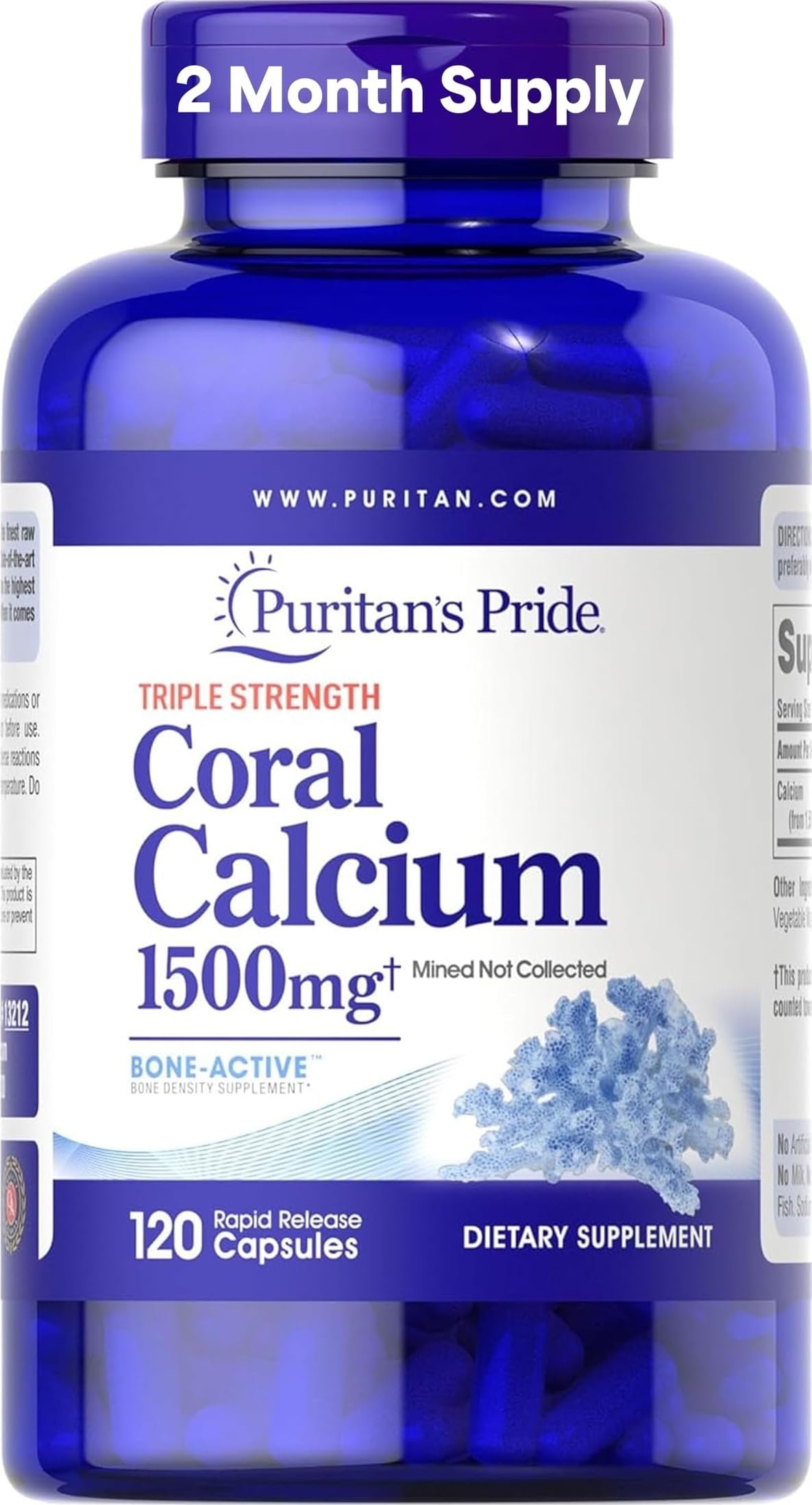 Puritan's Pride Calcium Coral 1500mg 120 capsules vue de face