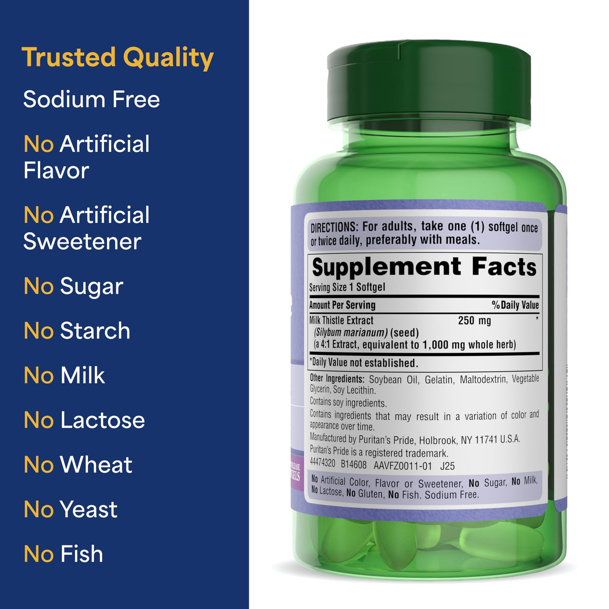 Puritan's Pride Chardon-Marie 250mg extrait 4:1 en situation