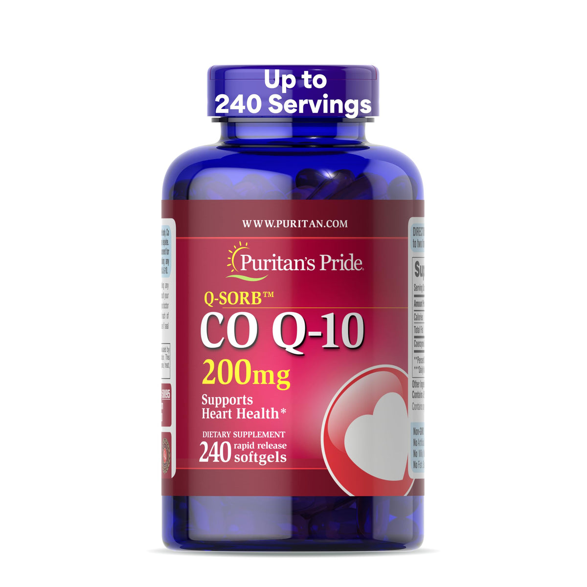 Puritan's Pride Coenzyme Q10 200mg gélules sur fond blanc